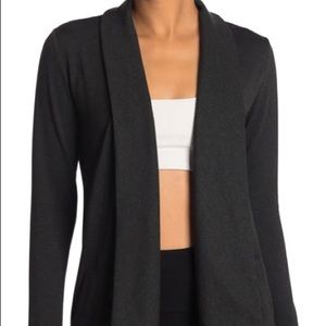 SHAWL COLLAR OPEN FRONT CARDIGAN IN HTR.CHARCOAL